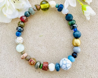 Earthy Medley of Beads Bracelet, Mishmash of Beads, Boho Fun, Rustic Jewelry, Earthy Colorful, Modern Hippie, Mixed Bag Bead Bracelet