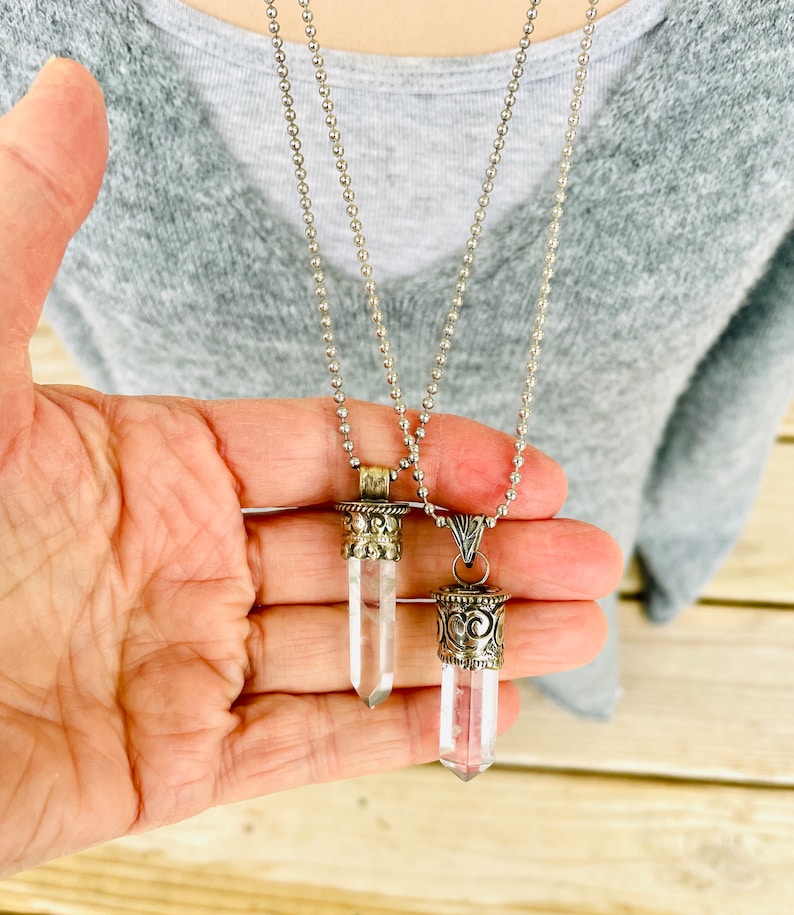 Ethnic Tibetan Silver Capped Crystal Pendant Necklace, Crystal Jewelry, Ethnic, Boho Chic Rustic Earthy Elegance Gift Tribal Chic image 4