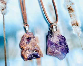 Natural Amethyst Pendant Necklace, Raw Amethyst Pendant Necklace, Rough Cut Amethyst Stone Pendant, Amethyst Jewelry, Purple Stone Pendant