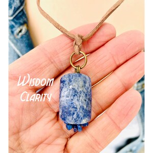 Lapis Lazuli Faux Suede Necklace: Wire Wrapped Gemstone Pendant