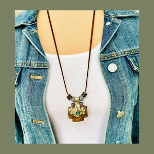Tibetan Agate Pendant Necklace: Rustic Ethnic Silver Gemstone