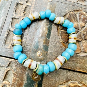 Tribal African Trade Bead Bracelet, Handmade Glass Beads from Indonesia Padre Bead Bracelet African Glass Beads Ethnic Beads from Java