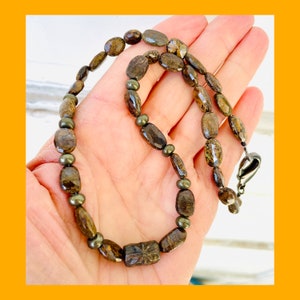 Faceted Bronzite & Pyrite Necklace: Boho Gemstone Jewelry