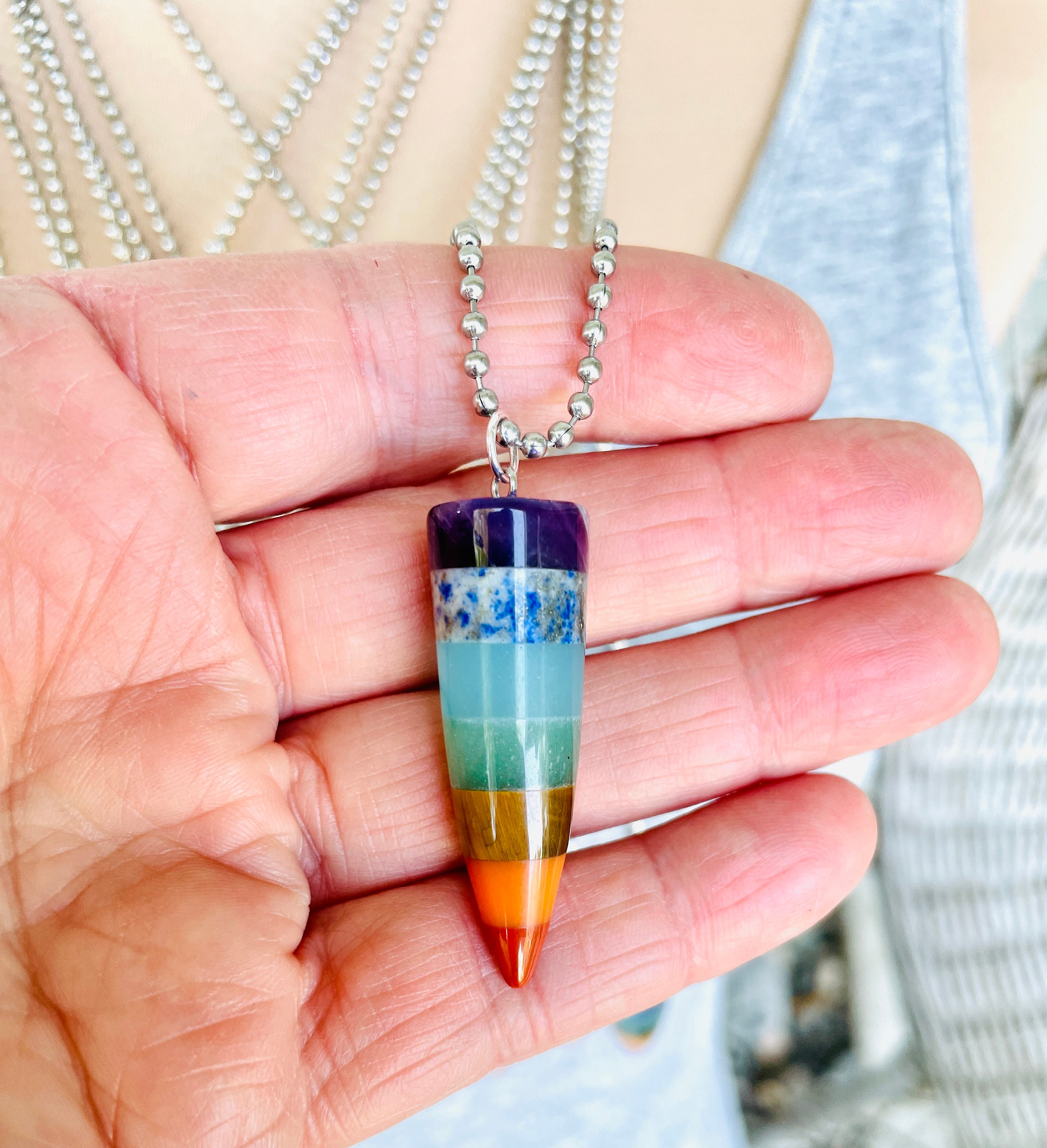 Rainbow Chakra Crystal Pendant Necklace, Healing Stone Pendulum Tower  Point, Chakra Pendulum Pendant Necklace, 7 Chakra Pendant Necklace 