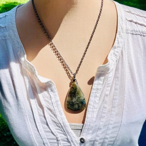 Labradorite Triangle Pendant Necklace: Gunmetal Rolo Chain, Boho Jewelry