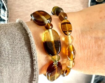 Small/7.25" - Glass Bead Stretch Bracelet: Earthy Rustic Stacking Bracelets.
