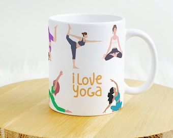 wunderschöne Tasse mit Yogaposen, Geschenk für Yogalehrer, Kaffeebecher mit Yogamotiv, inspirierendes Geschenk, Namaste, Yoga