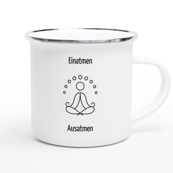 Emaillebecher Yoga Geschenk