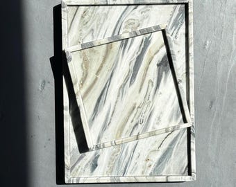 Blue Stream Marble Tray: Natural Stone Vanity & Desk Organizer