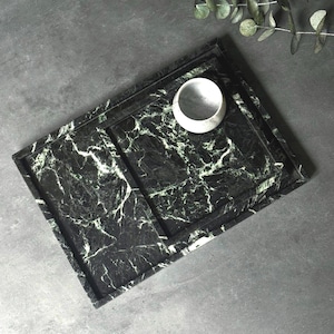 Green Marble Vanity Tray: Verde Tinos Marble Tray, Dark Green Natural Stone Vanity Tray, Emerald Green Stone Tray, Luxury Home Decor Gift image 1
