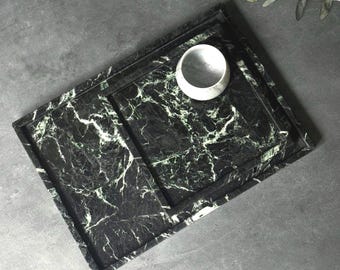 Bandeja de tocador de mármol verde: Bandeja de mármol Verde Tinos, bandeja de tocador de piedra natural verde oscuro, bandeja de piedra verde esmeralda, regalo de lujo para la decoración del hogar.