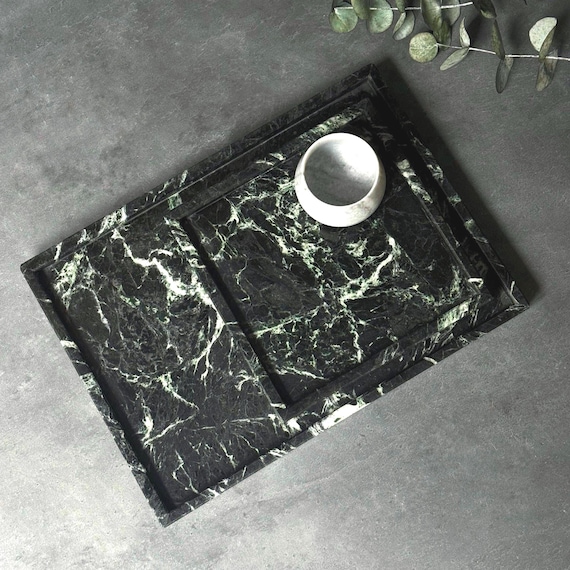 Green Marble Vanity Tray: Verde Tinos Marble Tray, Dark Green Natural Stone Vanity Tray, Emerald Green Stone Tray, Luxury Home Decor Gift