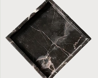 Nero Marquina Marble Tray, Black Natural Stone Vanity Tray, Dark Marble Catchall Tray, Luxury Black Stone Decor, Housewarming Gift