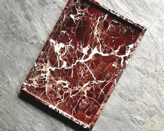 Rosso Levanto Marble Tray, Burgundy Natural Stone Vanity Tray, Dark Red Marble Serving Tray, Bold Home Decor Gift, Luxury Stone Tray
