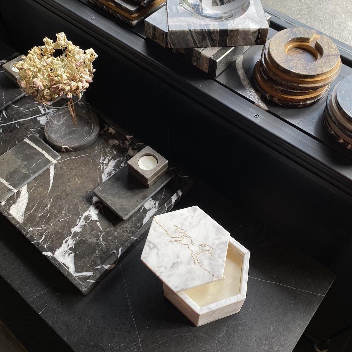Nero Marquina Marble Tray, Belgian Black Marble Tray, Pure Black