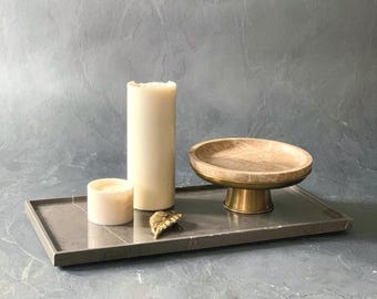Warm Grey Marble Tray, Natural Stone Vanity Organizer, Taupe Stone Accent Piece