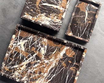 Black and Gold Marble Tray, Dark Stone Vanity Tray, Bold Natural Stone Tray, Luxury Entryway Catchall, Designer Marble Home Decor