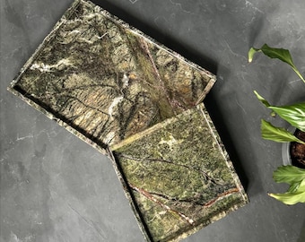 Bandeja de mármol verde selva tropical: organizador moderno de tocador y escritorio de piedra.