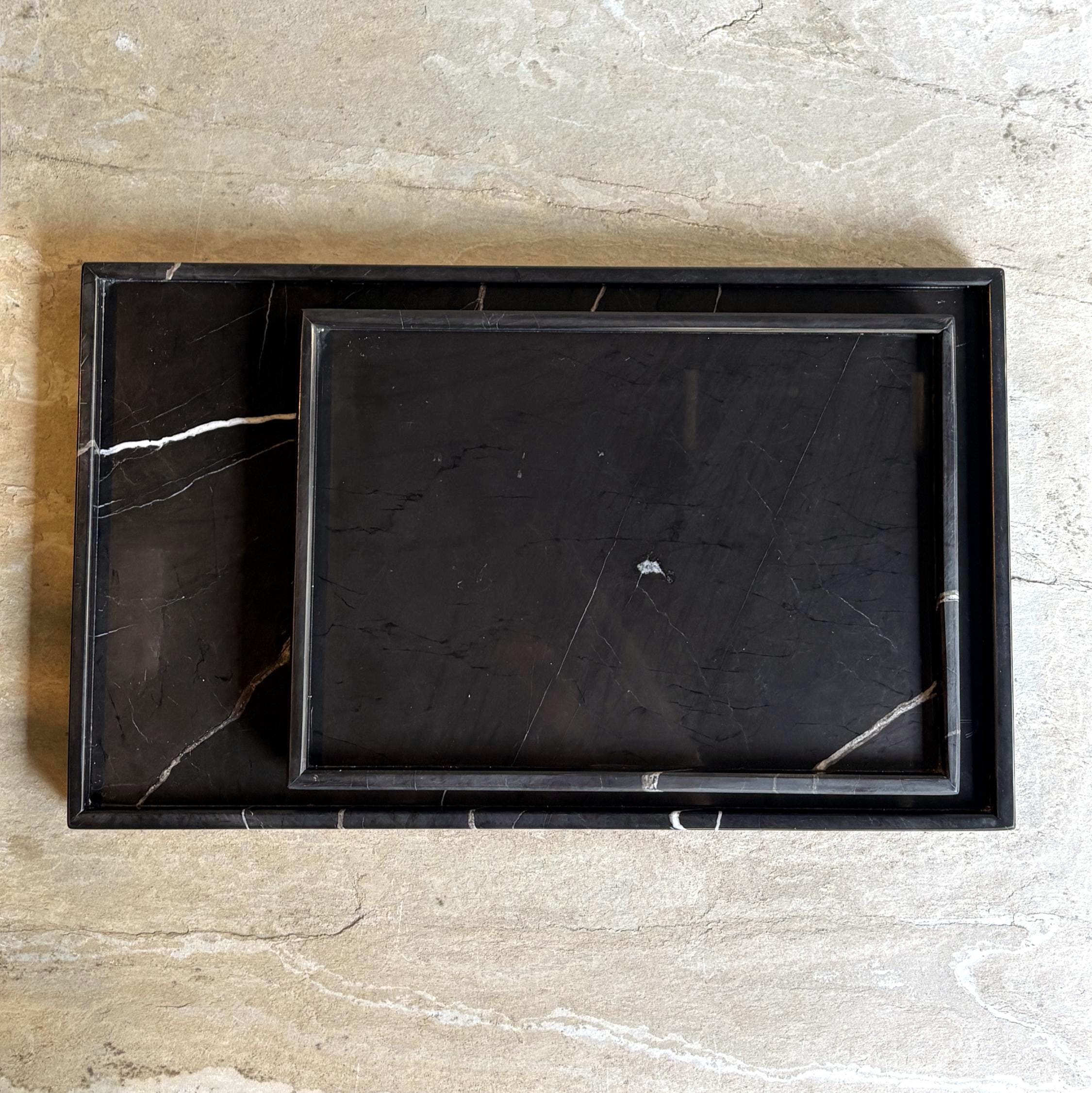 黒大理石　象嵌細工　トレー　black marble inlay tray Nero Marquina Marble Tray, Belgian Black Marble Tray, Pure Black