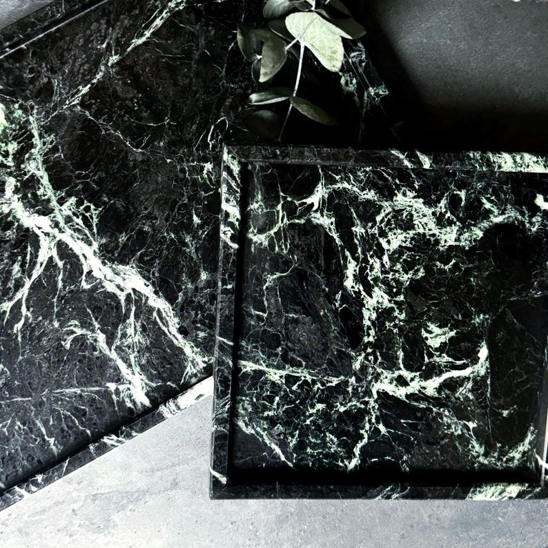 Green Marble Vanity Tray: Verde Tinos Marble Tray, Dark Green Natural Stone Vanity Tray, Emerald Green Stone Tray, Luxury Home Decor Gift image 2