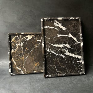 Negra Dark Marble Home Decor Trays, Brown Marble Decorative Tray, Natural Stone Tray, Marble Perfume Organizer Tray, Coffe Table Tray