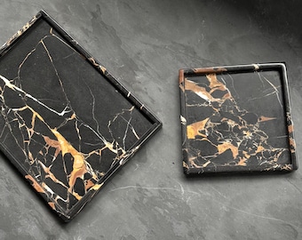 Portoro Gold Marble Tray, Black Gold Natural Stone Vanity Tray, Nero Portoro Luxury Tray, Bold Home Decor Gift, Designer Stone Tray