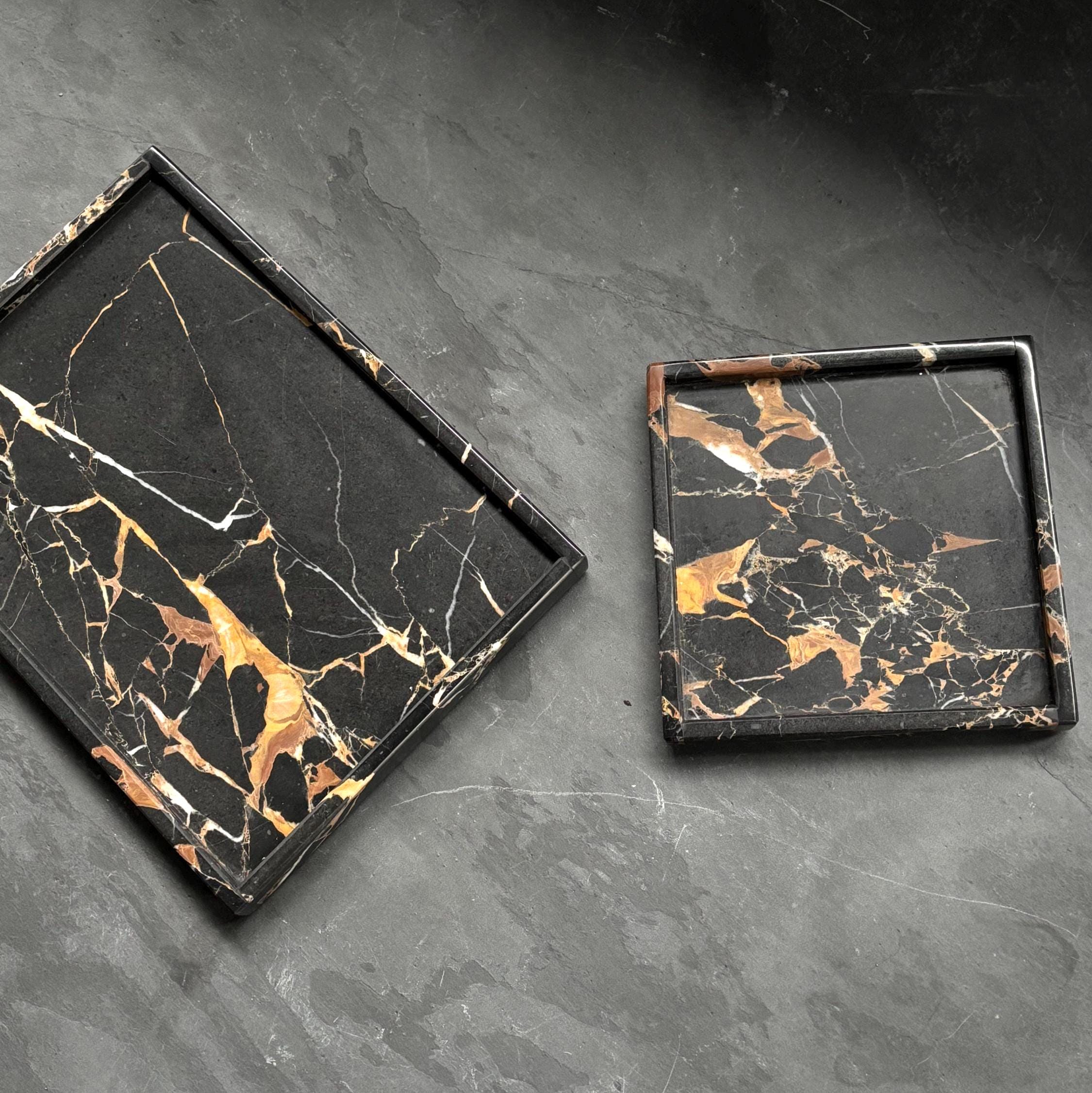 Portoro Gold Marble Tray, Black Gold Natural Stone Vanity Tray