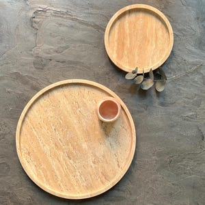 Beige Travertine Minimalist Round Marble Trays, Beige Stone Circle Tray, Desk Organizer Tray, Modern Home Decor, Coffee Table Tray