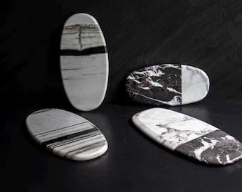 Ellipse marmorbricka, serveringsbricka i natursten, dekorativ bricka