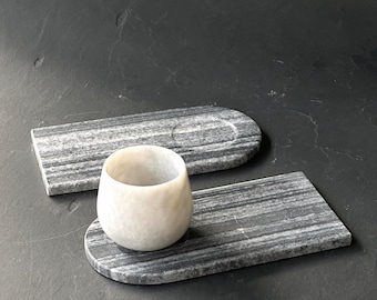 Gray Marble Espresso Cup and Coaster Set: Handcrafted Stone Drinkware