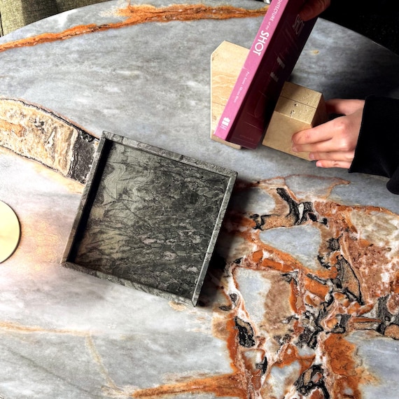 Jade Green Marble Tray: Natural Stone Vanity & Desk Organizer