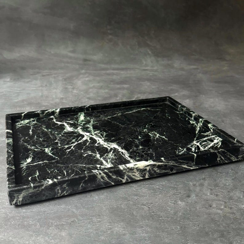 Green Marble Vanity Tray: Verde Tinos Marble Tray, Dark Green Natural Stone Vanity Tray, Emerald Green Stone Tray, Luxury Home Decor Gift Medium - 13.7x9.8x1"