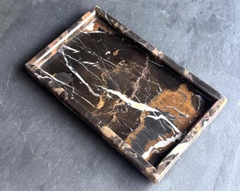 Zwart en goud mini-marmeren dienblad: kleine moderne opberger