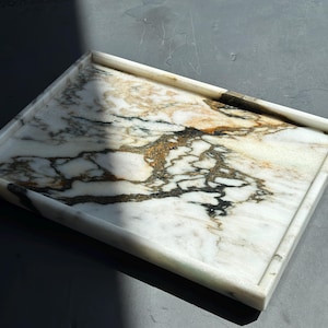 Calacatta Oro Marble Home Decor Tray, Large Marble Tray, Rectangular Stone Tray, Perfume Marble Tray, Custom Size Tray, Bathroom Vanity Tray