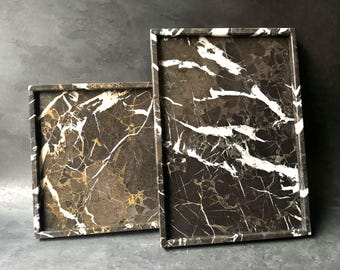 Nero Dark Marble Tray, Natural Stone Vanity Organizer, Luxury Bedroom Decor