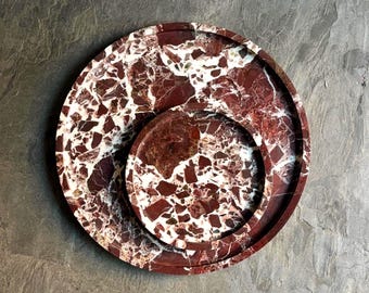 Rosso Levanto Marble Round Tray, Burgundy Natural Stone Vanity Tray, Circular Red Marble Tray, Designer Stone Decor, Luxury Home Gift