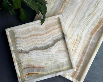 Rainbow Onyx Stone Tray, Natural Onyx Vanity Organizer, Luxury Stone Serving Tray, Designer Home Decor Gift, Aesthetic Marble Tray