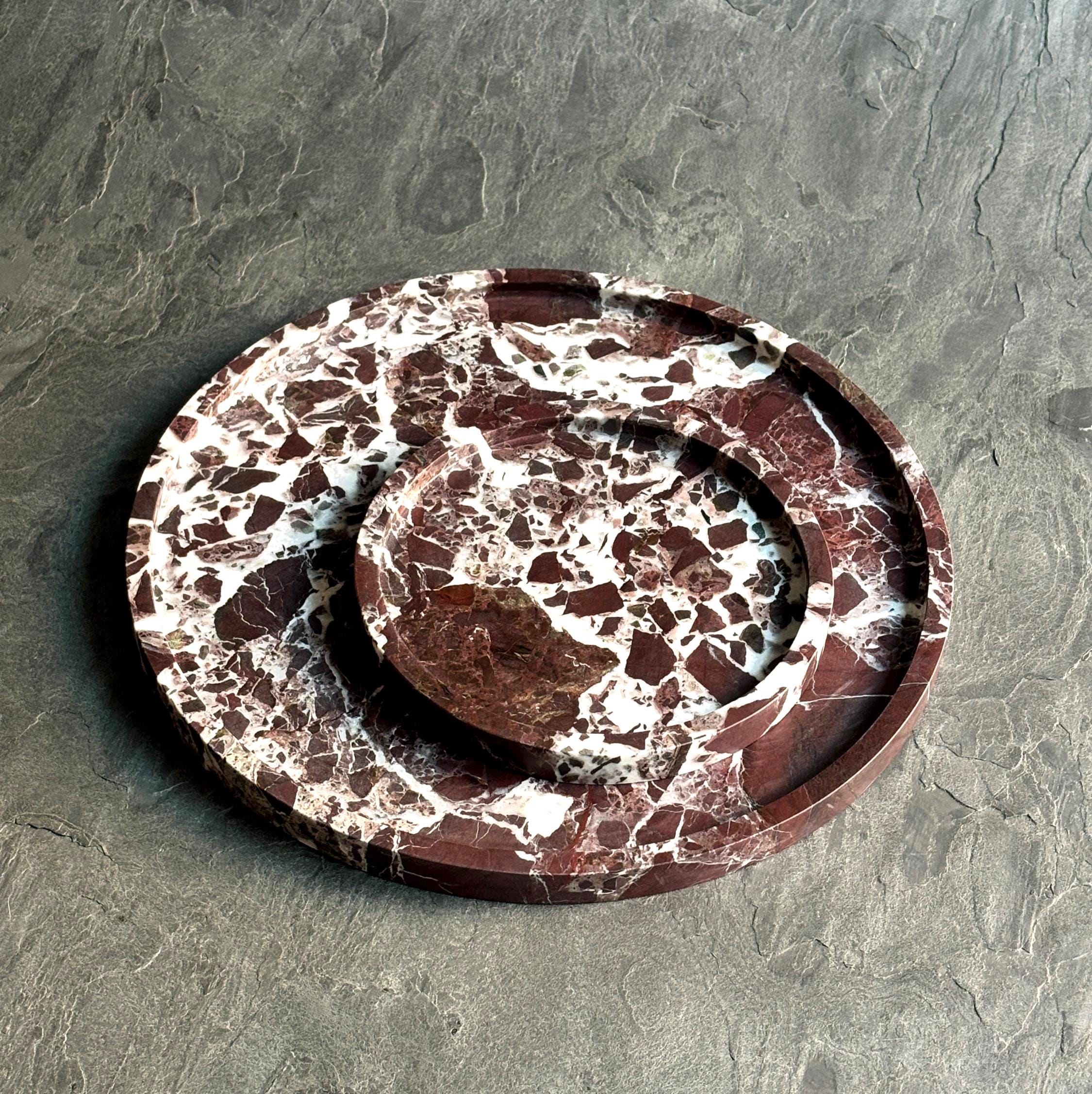 Rosso Levanto Marble Round Tray, Burgundy Natural Stone Vanity