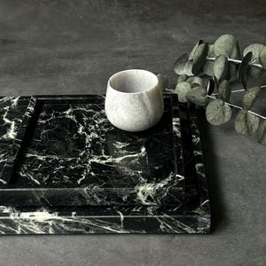 Green Marble Vanity Tray: Verde Tinos Marble Tray, Dark Green Natural Stone Vanity Tray, Emerald Green Stone Tray, Luxury Home Decor Gift image 3