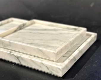 Green Calacatta White Marble Tray, Natural Stone Vanity Tray, Soft Green Marble Tray, Marble Coffee Table Decor, Luxury Housewarming Gift