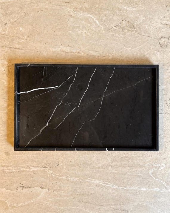Nero Marquina Marble Tray, Belgian Black Marble Tray, Pure Black