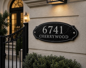 Custom Marble Address Plaque, Personalized House Number Sign, Natural Stone Exterior Decor