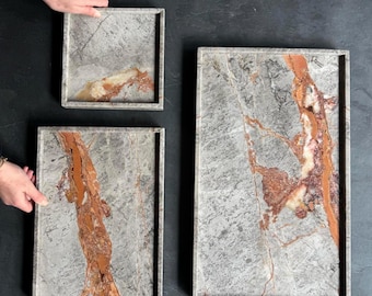 Pastel Grey Marble Tray: Decorative Coffee Table & Vanity Organizer