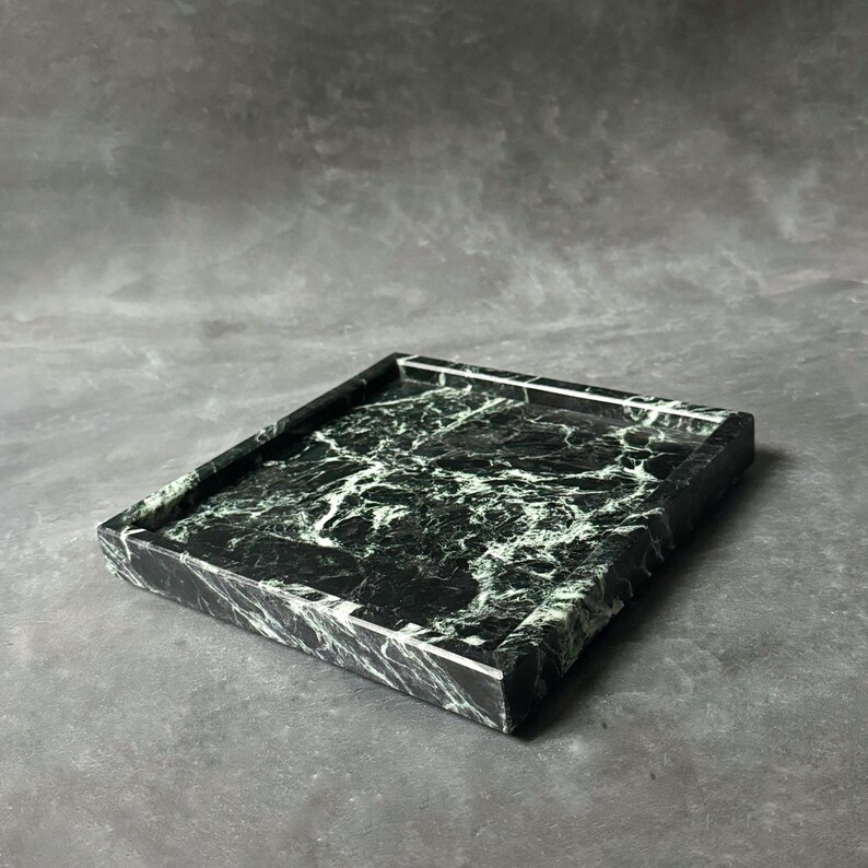 Green Marble Vanity Tray: Verde Tinos Marble Tray, Dark Green Natural Stone Vanity Tray, Emerald Green Stone Tray, Luxury Home Decor Gift image 6
