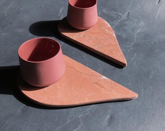 Handgjorda espressokoppar i keramik: Rosa marmor-travertinfat