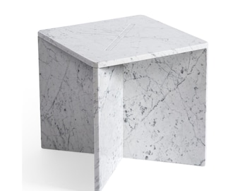 Carrara marmor pussel sidobord, natursten accentbord, modern lyxig heminredning