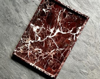 Rosso Levanto Marble Tray, Burgundy Natural Stone Vanity Tray, Dark Red Marble Serving Tray, Bold Home Decor Gift, Luxury Stone Tray