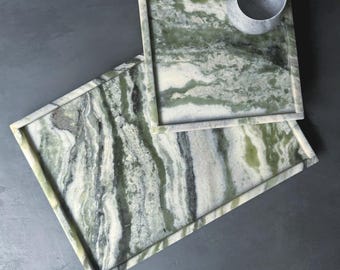 Bandeja de mármol verde hielo, acento decorativo minimalista moderno de estilo japonés para el hogar.