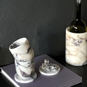 Marble Wine Cooler Holder Set, Wine Cup and Keeper Set, Marble Coffe Cups, Marble Home Gifts, Natural Stone Wine Cup and Cooler