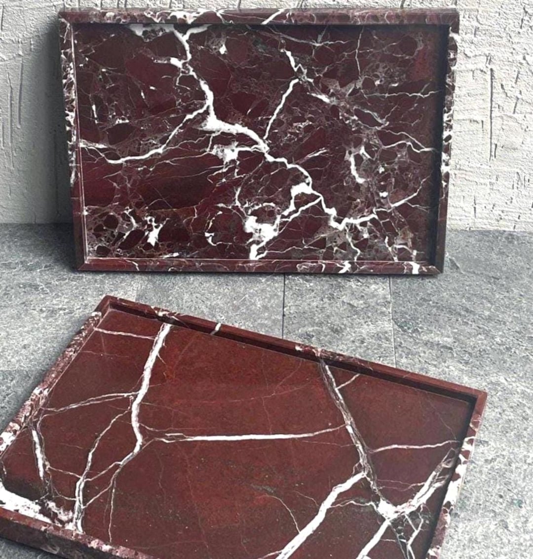 Rosso Levanto Marble Tray, Dark Red Marble Serving Tray, Bold Home